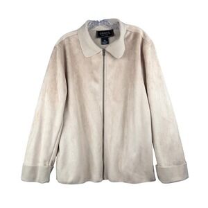 Faux Suede Zip Jacket Tan Beige Womens XL COACO New York